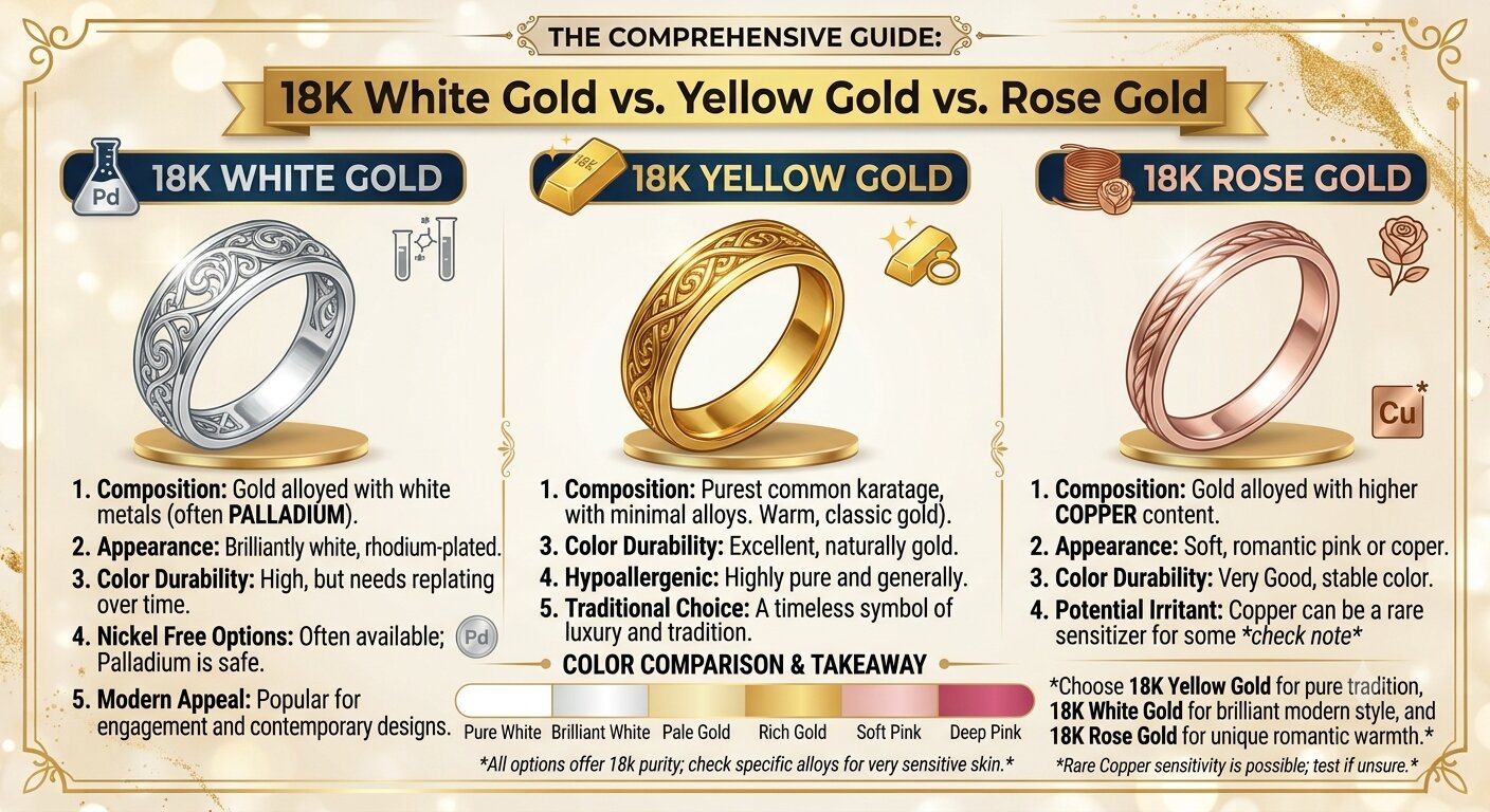 18K White Gold vs Yellow Gold vs Rose Gold